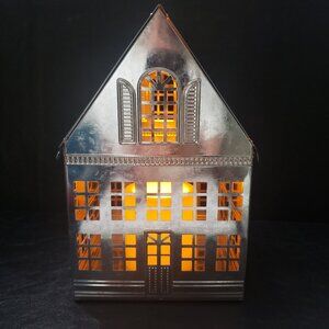 Hallmark Silver Metal Light Up Flame-less Candle Christmas Decor
